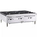 Vulcan VCRH36 natural gas/propane 36 inch open burner hot plate with 6 burners, angled view on stainless steel legs