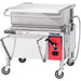 Vulcan VE30 manual lift 30 gallon electric braising pan, angled view of the red control panel and tilt hand crank