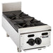 Vulcan VHP series gas countertop open burner, two burners with cast iron grates in stainless steel, angled view