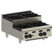 Vulcan VHP series gas step-up open burner, four burners on two levels with cast iron grates, angled view