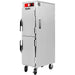 Vulcan VHP15 insulated heated holding cabinet in stainless steel with half doors on casters, angled left view