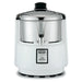 Waring 6001C heavy duty bar juice extractor with white base and polished stainless steel cover, front view