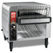 Waring CTS1000B heavy duty high volume conveyor toaster in stainless steel with three control dials, angled view