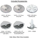 Waring FP2200 6 quart food processor included accessories chart with slicing, shredding and dicing discs