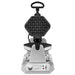 Waring WBW300X bubble waffle maker with stainless steel base, lid open showing the black bubble waffle plates