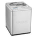 Waring WCIC25 countertop 2.5 quart ice cream maker with brushed stainless steel housing, angled left view