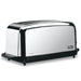 Waring WCT704 light-duty 4 slice toaster with polished chrome housing and two long slots, angled view