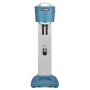 Waring WDM20 single-spindle drink mixer with blue head and base and brushed stainless column, front view