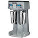 Waring WDM240TX double spindle drink mixer with timer, grey housing and two stainless steel cups, angled