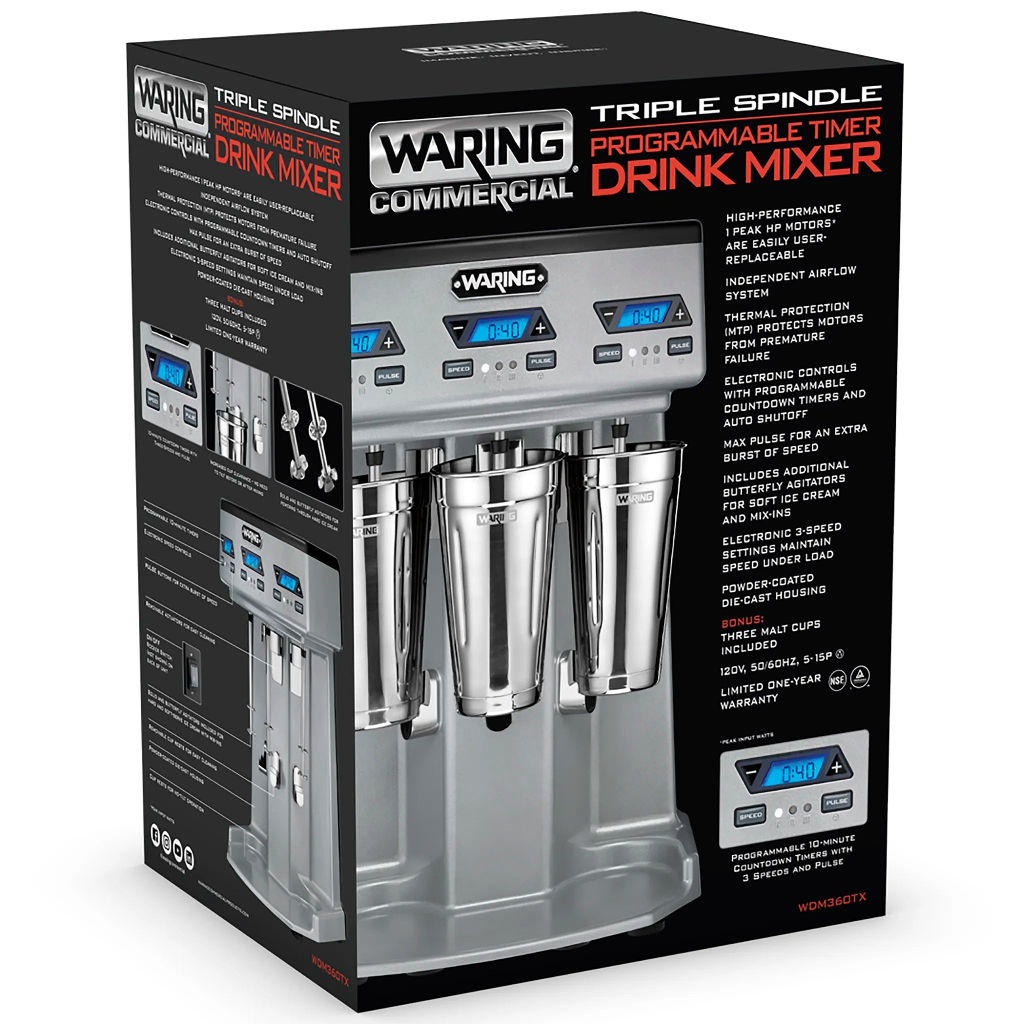Waring WDM360TX Triple Spindle Drink Mixer With Timer-Phoenix Food Equipment