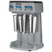 Waring WDM360TX triple spindle drink mixer with timer, grey housing and three stainless steel cups, angled