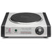Waring WEB300 single cast-iron electric burner in brushed stainless steel with black trim and dial, front view