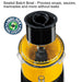 Waring WFP14S 3.5 quart food processor, sealed LiquiLock batch bowl holding yellow soup, close-up view