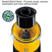 Waring WFP14SC 3.5 quart food processor, sealed LiquiLock batch bowl with feed chute holding yellow soup