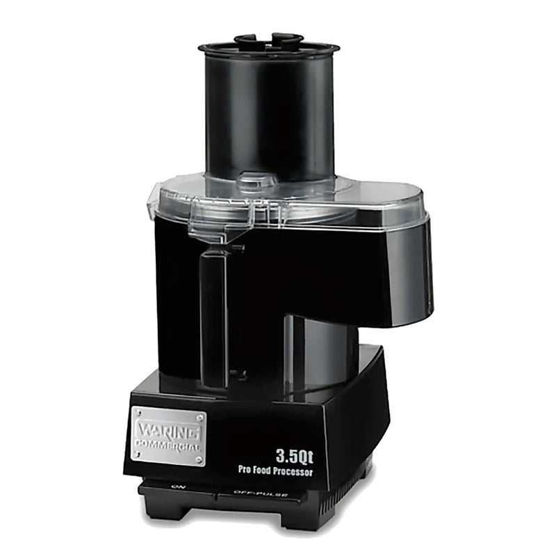 Waring WFP14SC 3.5 quart food cutter and processor combo with continuous feed chute, black base, front view