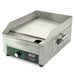 Waring WGR140X 14-inch electric countertop griddle in stainless steel with splash guards, angled front view