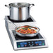 Waring WIH800 step up double induction burner shown in use with a stockpot on top and a pan of pasta below