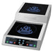 Waring WIH800 step up double induction burner in stainless steel with two black glass hobs, angled view