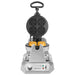 Waring WMB400X mini Belgian waffle maker with lid open showing four golden cooked mini waffles