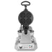 Waring WMB400X mini Belgian waffle maker with stainless steel base, lid open showing four round plates