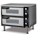 Waring WPO350 medium duty double deck pizza oven in stainless steel with doors closed, angled right view