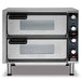 Waring WPO350 medium duty double deck pizza oven in stainless steel on legs with both doors closed, front view