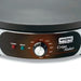 Waring WSC160X 16-inch electric crepe maker, close-up of the power and ready lights and temperature dial