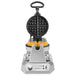 Waring WW180X single Belgian waffle maker with lid open showing a golden cooked Belgian waffle, front view