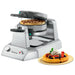 Waring WW200 double Belgian waffle maker with cooked waffle and a plated waffle with cream and berries