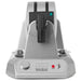 Waring WW200 double Belgian waffle maker, side view of the rotating chambers, dial and indicator lights