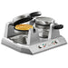 Waring WW250X2 side by side single Belgian waffle maker, one lid open showing a golden cooked waffle