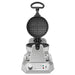 Waring WWD180X single classic waffle maker, front view with lid raised showing the round nonstick grid