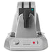 Waring WWD200 double classic waffle maker, side view of the rotating chambers, dial and indicator lights