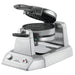 Waring WWD200 double classic waffle maker with stacked cooking chambers, stainless steel base, angled view