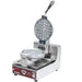 Wells BWB1SE-208V Belgian 7-inch waffle baker with lid open showing deep square-pocket Belgian waffle grids