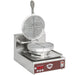 Wells WB1E heavy duty 7-inch grid waffle baker with lid open showing the round cast grid plates, angled view