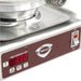 Wells WB1E 7-inch waffle baker, close-up of the maroon front control panel with digital timer and power switch