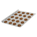 Winco 20 x 14 inch aluminum cookie sheet shown in use with rows of freshly baked chocolate chip cookies