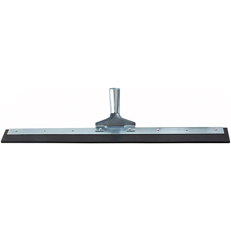 Winco 24-inch wide floor squeegee, black rubber blade on a steel frame with threaded handle socket