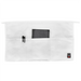 Winco 3-pocket waist apron in white, front view showing the three front pockets holding pens and an order book
