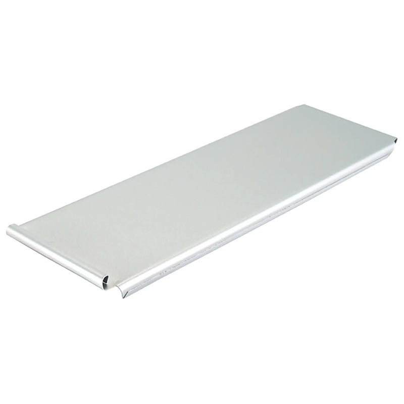 Winco aluminized steel Pullman pan lid with silicone glaze, flat sliding cover shown on its own, angled view