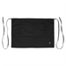 Winco bistro half length apron in black, front view showing the wide front pocket and long black waist ties