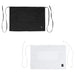 Winco bistro half length apron in black and white, both colours shown flat with front pocket and long waist ties