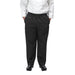 Winco black universal fit chef pants worn by a model with a white chef coat, front view showing the relaxed fit
