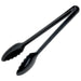 Winco CURV black serving tongs with scalloped grips and long arms, largest size option, angled view