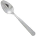 Winco Dominion stainless steel flatware spoon option with an oval bowl and the classic dot pattern handle, angled view