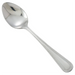 Winco Dots flatware teaspoon, stainless steel spoon with oval bowl and dotted rim detail on the handle, angled