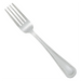 Winco Dots flatware dinner fork, stainless steel four-tine fork with beaded dot border along the handle, angled