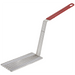 Winco fry basket press with 11 inch red-coated handle and flat chrome wire mesh press plate, side view
