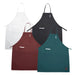 Winco full-length bib apron with pockets in white, black, burgundy and hunter green, all four colours shown together